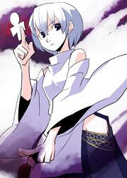  blue_eyes commentary_request detached_sleeves female japanese_clothes kansuke_(bubuduke) kariginu mikoto_(sennen_sensou_aigis) onmyouji sennen_sensou_aigis shikigami short_hair white_hair 