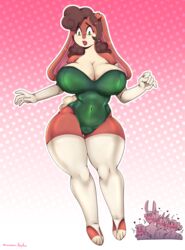  2023 alternate_species anthro big_breasts breasts clothing female hi_res huge_breasts lagomorph legwear leporid mammal nimzy noms_(nimzy) rabbit thick_thighs thigh_highs wide_hips 