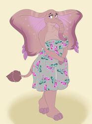  anthro breasts cleavage clothed clothing dress elephant elephantid female hi_res mammal proboscidean sarah_fairhart smile solo strapless_clothing strapless_dress xchiseaxmargaritax 