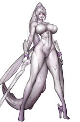  absurdres bare_shoulders breasts female full_body high_heels high_ponytail highres leotard long_hair looking_at_viewer palkia parted_bangs personification pokemon pokemon_(creature) ponytail psd_available red_eyes solo standing tail tangerine_(dudu) very_long_hair white_hair 