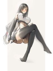  abs asina71 bare_shoulders black_bra black_gloves black_hair black_skirt black_thighhighs blush border bra breasts commentary_request crop_top crossed_legs elbow_gloves female final_fantasy final_fantasy_vii final_fantasy_vii_remake fingerless_gloves full_body gloves grey_background hair_tie half-closed_eyes hand_on_own_knee highres large_breasts long_hair looking_at_viewer low-tied_long_hair midriff miniskirt no_shoes panties parted_lips pillarboxed shirt skirt sleeveless sleeveless_shirt solo sports_bra suspenders thighhighs tifa_lockhart underwear upskirt white_border white_panties white_shirt 