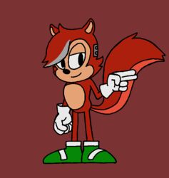  anthro clothed clothing cybernetic_implant digital_media_(artwork) fluffy fluffy_tail footwear fur gesture gloves greying_hair hair hand_gesture handwear kevin_the_squirrel male mammal murdercide626 obscure_character partially_clothed pointing rodent sciurid sega shoes simple_background smile smirk solo sonic_the_hedgehog_(series) tail tree_squirrel 