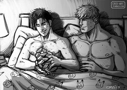  ._. 2boys bad_id bad_tumblr_id bara bed bedroom character_print chest_hair closed_eyes closed_mouth collarbone commentary couple cris_art english_commentary greyscale holding hulkling indoors looking_at_another male_focus marvel monochrome multiple_boys nervous_sweating nipples nude on_bed parted_lips pectorals pikachu pikachu_print pillow pokemon shared_blanket short_hair sideburns smile sweat thick_eyebrows tumblr_username upper_body web_address wiccan yaoi 