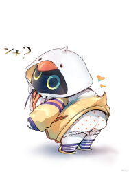  animal_hood ass bangboo_(zenless_zone_zero) bird_tail bloomers blue_socks commentary_request duck_hood heart highres hololive hood hood_up hooded_jacket ikayaki_(ikayaki4) jacket leaning_forward looking_back multicolored_clothes multicolored_jacket no_humans oozora_subaru oozora_subaru_(loungewear) polka_dot polka_dot_bloomers simple_background socks striped_clothes striped_socks tail translation_request two-tone_socks white_background white_bloomers white_jacket white_socks yellow_jacket zenless_zone_zero 