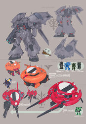  absurdres advance_of_zeta advance_of_zeta_re-boot asshimar brown_background gun gundam highres kehaar_ii kenki_fujioka mecha no_humans official_art reference_sheet robot weapon zaku zaku_iii zaku_iii_recon zeon 