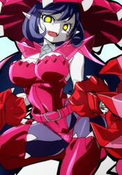  appmon artist_request bandai breasts cleavage demon_girl digimon digimon_universe:_appli_monsters fangs female female hat large_breasts leotard long_hair looking_at_viewer monster_girl smile solo succubus symbol-shaped_pupils thong warudamon yellow_eyes 