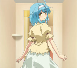  aqua_hair back_view from_behind nonaka_yuki production_ims screencap shinmai_maou_no_testament short_hair yellow_eyes 