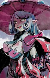  appmon artist_request bandai breasts cleavage demon_girl digimon digimon_universe:_appli_monsters fangs female female hat large_breasts leotard long_hair looking_at_viewer monster_girl smile solo succubus symbol-shaped_pupils upper_body warudamon yellow_eyes 