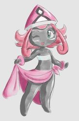  alternate_species black_body black_skin female g-raven generation_7_pokemon green_eyes hair humanoid humanoidized legendary_pokemon nintendo not_furry pink_hair pokemon pokemon_(species) solo tapu_lele young 