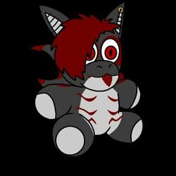  1:1 2022 ambiguous_gender black_body ear_piercing ear_ring eye_markings fish five_nights_at_freddy&#039;s hair kalickosito marine markings multicolored_body nose_spike piercing plushie red_eyes red_hair ring_piercing scottgames shark simple_background solo stripes two_tone_body zabu_sama 