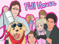  2008 angry bird_dog black_eyes black_hair blonde_hair blue_eyes blush brown_hair canid canine canis cleaning_tool comet_(full_house) compression_artifacts d.j._tanner danny_tanner domestic_dog female full_house fur gesture golden_retriever hair hand_gesture human human_focus hunting_dog isomine japanese_text jesse_katsopolis joey_gladstone lolicon male mammal michelle_tanner not_furry_focus ponytail retriever sibling_(lore) sister_(lore) sisters_(lore) stephanie_tanner text thumbs_up tongue tongue_out vacuum_cleaner yellow_body yellow_fur young 