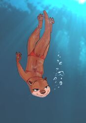  2020 alternate_version_at_source anklet anthro bikini brown_body brown_fur bubble clothed clothing cute_fangs female fur hi_res jewelry light mammal mustelid otter smile solo sunlight swimming swimwear underwater vulpesvant water whiskers 