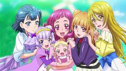  6+girls aisaki_emiru blonde_hair blue_eyes blue_hair brown_hair hug-tan_(precure) hugtto!_precure kagayaki_homare long_hair multiple_girls nono_hana pink_eyes pink_hair precure purple_eyes purple_hair ruru_amour short_hair yakushiji_saaya yellow_eyes 