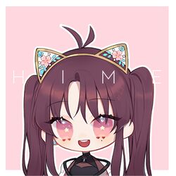  atelier_live character_name chibi english_commentary female himey_(vtuber) long_hair looking_at_viewer lowres open_mouth pink_eyes purple_hair smile solo twintails virtual_youtuber yueko_(jiayue_wu) 