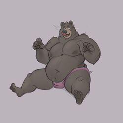  1:1 2020 anthro bear belly big_belly biped bulge clothing hi_res humanoid_hands male mammal minedoo moobs navel nipples overweight overweight_anthro overweight_male simple_background sitting solo tongue tongue_out underwear 