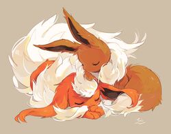  absurdres bad_id bad_pixiv_id blush closed_eyes commentary_request eevee eyelashes flareon hideko_(l33l3b) highres no_humans pokemon pokemon_(creature) signature sleeping watermark 