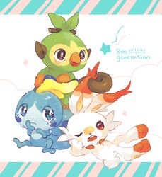  absurdres bad_id bad_pixiv_id closed_mouth commentary_request crying grookey hideko_(l33l3b) highres no_humans oerba_yun_fang one_eye_closed open_mouth pokemon pokemon_(creature) scorbunny shiny sobble star_(symbol) starter_pokemon_trio tears tongue 