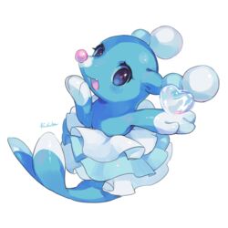  bad_id bad_pixiv_id blue_eyes brionne commentary_request heart hideko_(l33l3b) highres no_humans oerba_yun_fang open_mouth pokemon pokemon_(creature) signature smile solo tongue transparent_background 