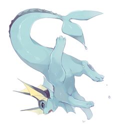  bad_id bad_pixiv_id claws commentary_request full_body hideko_(l33l3b) highres looking_back no_humans open_mouth pokemon pokemon_(creature) shiny signature solo tail vaporeon water_drop watermark white_background 