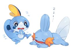  bad_id bad_pixiv_id blue_eyes closed_eyes commentary_request drooling hideko_(l33l3b) highres looking_at_another lying mudkip no_humans on_stomach open_mouth pokemon pokemon_(creature) sleeping sobble sweat tail tongue zzz 