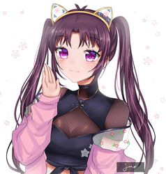  :3 absurdres animal_ears atelier_live draw_with_joo earrings english_commentary fake_animal_ears female highres himey_(vtuber) jewelry long_hair mole mole_under_eye purple_eyes purple_hair solo star_(symbol) star_earrings twintails virtual_youtuber 