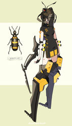  antennae arthropod_girl beetle beetle_girl black_dress black_gloves black_hair bug china_dress chinese_clothes dress female fingerless_gloves full_body gloves long_hair mecha_musume original short_sleeves solo zenmaibook 