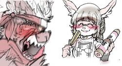  angry black_body black_fur blush brown_hair canid canine canis domestic_dog dorayakich fur hair lifewonders male mammal pink_body pink_fur scroll tadatomo_(tas) tanetomo_(tas) tokyo_afterschool_summoners white_hair 