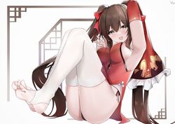  :d absurdres armpits ass black_panties blush breasts brown_eyes brown_hair china_dress chinese_clothes chinese_commentary commentary_request detached_sleeves dress feet female girls&#039;_frontline hair_between_eyes hair_ribbon highres knees_up legs long_hair looking_at_viewer medium_breasts no_shoes open_mouth panties red_dress ribbon side-tie_panties sidelocks simple_background sitting smile soles solo stirrup_legwear thighs toeless_legwear toes twintails type_97_(girls&#039;_frontline) type_97_(peony)_(girls&#039;_frontline) underwear very_long_hair white_background wide_sleeves yanwulazy 