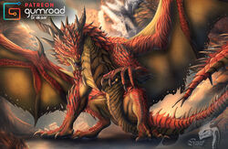  2021 capcom claws detailed detailed_background digital_media_(artwork) dragon drakaar elder_dragon feral horn male membrane_(anatomy) membranous_wings monster_hunter muscular mythological_creature mythological_scalie mythology open_mouth presenting red_body reptile safi&#039;jiiva scales scalie solo spiked_tail spikes spikes_(anatomy) tail teeth unusual_anatomy wings yellow_body yellow_scales 