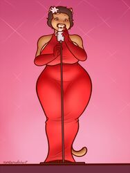  3:4 absurd_res big_breasts breasts clothing cougar dress felid feline female gloves handwear hi_res jeremy_(penscot79) mammal oystercatcher7 red_clothing red_dress red_gloves red_handwear singer solo thick_thighs wide_hips 