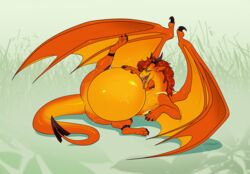  belly big_belly cmitchell digestion dragon female feral feral_pred fully_inside hi_res horn long_tail mythological_creature mythological_scalie mythology orange_body orange_skin scalie solo tail vore wings 