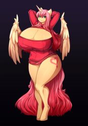  alicorn anthro big_breasts breasts cleavage clothed clothing equid equine female hasbro hi_res horn huge_breasts knight_dd mammal my_little_pony mythological_creature mythological_equine mythology pose solo thick_thighs wings 