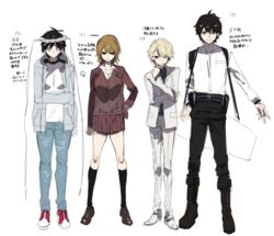  2boys 2girls artist_request black_eyes black_hair blonde_hair brown_hair formal genderswap_(ftm) genderswap_(mtf) kakine_teitoku measure_heart multiple_boys multiple_girls pants rule_63 short_hair skirt suit to_aru_kagaku_no_railgun to_aru_majutsu_no_index yobou_banka yumiya_rakko 