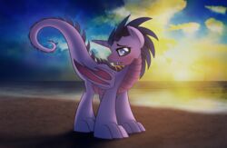  2015 absurd_res alternate_species beach cloud detailed_background digital_media_(artwork) dragon dragonification dragonified equid fangs female feral friendship_is_magic full-length_portrait hasbro hi_res horn looking_at_viewer mammal membrane_(anatomy) membranous_wings my_little_pony mythological_creature mythological_scalie mythology outside portrait purple_eyes quadruped sad sand scalie sea seaside sharp_teeth sky solo sun sunset tail teeth theairevolution twilight_sparkle_(mlp) water wings 