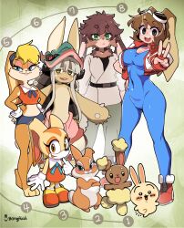  2025 absurd_res animal_humanoid anthro arina_makihara belt blue_eyes bodysuit bongftah breasts brown_body brown_fur brown_hair circlet clothing cream_the_rabbit eyebrow_through_hair eyebrows eyelashes eyewear eyewear_on_head feet female feral footwear fur gesture goggles goggles_on_head green_eyes group hair hand_gesture hands_on_hips hi_res humanoid lagomorph lagomorph_humanoid lepi leporid leporid_humanoid lola_bunny looney_tunes lop_(star_wars_visions) made_in_abyss mammal mammal_humanoid nanachi navel_outline neck_tuft open_mouth rabbit_humanoid sega shoes skinsuit sonic_the_hedgehog_(series) star_wars star_wars_visions sunsoft tan_body tan_fur tight_clothing translucent translucent_hair tuft v_sign waku_waku_7 warner_brothers 