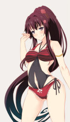  bad_id bad_pixiv_id brown_eyes brown_hair cameltoe casual_one-piece_swimsuit female flower hair_flower hair_intakes hair_ornament inui_sanagi kantai_collection kantai_collection_(anime) long_hair navel one-piece_swimsuit photoshop_(medium) ponytail solo standing swimsuit very_long_hair yamato_(kancolle) 