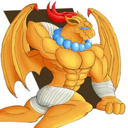  1:1 bandage breath_of_fire capcom daikuhiroshiama dragon gargoyle garr_(breath_of_fire) hi_res horn male muscular muscular_male mythological_creature mythological_scalie mythology scalie solo wings 