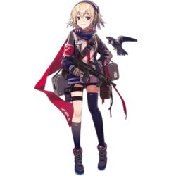  armband assault_rifle bag bird blonde_hair boots eagle female full_body girls&#039;_frontline gloves gun headphones holding holding_gun holding_weapon huanxiang_heitu id_card military_operator official_art rifle scarf scw_(girls&#039;_frontline) scw_(gun) short_hair solo transparent_background trigger_discipline weapon 