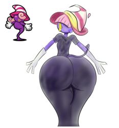  alien ami_(disambiguation) ass big_butt clothing cosplay dress female gloves handwear hat headgear headwear hi_res humanoid lips looking_at_viewer looking_back mario_bros nintendo not_furry ota_(artist) paper_mario shadow_siren solo thick_lips vivian_(mario) witch_hat 