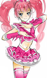  bad_id bad_pixiv_id blue_eyes bow choker commentary_request cropped cure_melody female houjou_hibiki md5_mismatch midriff naokado navel photoshop_(medium) pink_bow pink_choker pink_hair pink_wrist_cuffs precure simple_background solo suite_precure thighhighs twintails white_background wrist_cuffs zettai_ryouiki 