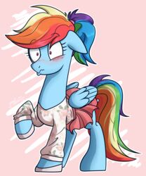  2017 5:6 blush bottomwear clothed clothing equid equine female feral friendship_is_magic hair hasbro hi_res mammal my_little_pony mythological_creature mythological_equine mythology nolycs pegasus ponytail purple_eyes rainbow_dash_(mlp) simple_background skirt solo wings 