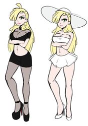  1girls bimbo black_heels breasts female_only gladion_(pokemon) hat high_heels hoop_earrings hourglass_figure human midriff pokemon pokemon_sm rule_63 sealguy skirt tank_top team_skull voluptuous white_heels 