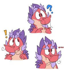  2021 absurd_res anthro asian_mythology dragon east_asian_mythology eastern_dragon ellipsis exclamation_point expressions fur hair hi_res long_(wish_dragon) male mushketeery mythological_creature mythological_scalie mythology pink_body pink_fur purple_hair question_mark scalie simple_background smile solo white_background wish_dragon 