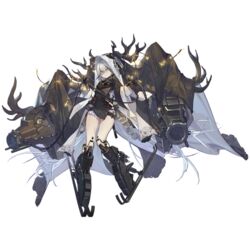  &gt;:) antlers black_cloak black_gloves black_hair broken_antler cleavage_cutout cloak clothing_cutout cube destroyer_(dashing_reindeer)_(girls&#039;_frontline) destroyer_(girls&#039;_frontline) female full_body girls&#039;_frontline gloves hair_between_eyes highres holding holding_reins horns jewelry light_smile long_hair looking_at_viewer mechanical_legs multicolored_hair necklace official_alternate_costume official_art reindeer_antlers reins sangvis_ferri science_fiction simple_background skis solo standing streaked_hair third-party_source tooth_necklace transparent_background twintails v-shaped_eyebrows weapon white_hair xiao_qiang_sang yellow_eyes 