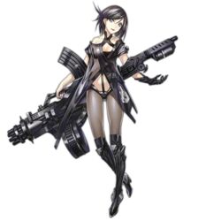  aqua_eyes ass_visible_through_thighs asymmetrical_clothes bare_shoulders black_footwear black_hair black_nails black_pantyhose boots breasts buttons cleavage cleavage_cutout clenched_hands clothing_cutout collarbone earrings emblem female fingernails full_body girls&#039;_frontline gun hair_between_eyes head_tilt holding holding_gun holding_weapon infukun intruder_(girls&#039;_frontline) jewelry knee_boots looking_at_viewer magazine_(weapon) mechanical_arms medium_breasts nail_polish nose official_art open_hands open_mouth pantyhose photoshop_(medium) sangvis_ferri see-through short_hair simple_background single_mechanical_arm solo standing standing_on_one_leg tachi-e teeth third-party_source transparent_background weapon 