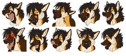  2017 angry anthro beard black_hair black_lips black_nose brown_body brown_fur canid canine canis digital_media_(artwork) domestic_dog expression_sheet expressions eyebrows facial_hair fangs fur german_shepherd goatee hair half-closed_eyes heart_eyes heart_symbol herding_dog ifus laugh licking licking_lips licking_nose licking_own_lips lips looking_at_viewer looking_away male mammal multicolored_body multicolored_fur narrowed_eyes open_mouth orange_eyes pastoral_dog pink_tongue self_lick short_hair simple_background smile snout solo sticker_pack tan_body tan_fur teeth telegram_sticker tongue tongue_out white_background white_body white_fur zayne_kingsley 