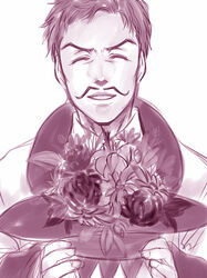  1boy bad_id bad_pixiv_id bouquet facial_hair flower hat jojo_no_kimyou_na_bouken male_focus miyabi_(run) monochrome moustache phantom_blood solo top_hat will_anthonio_zeppeli 