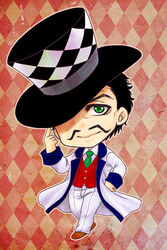  1boy bad_id bad_pixiv_id black_hair chibi facial_hair green_eyes hat jojo_no_kimyou_na_bouken male_focus miyabi_(run) moustache phantom_blood solo top_hat will_anthonio_zeppeli 