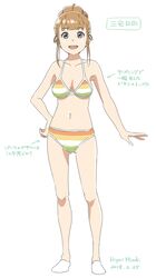  artist_name bad_id bad_twitter_id bikini blunt_bangs breasts brown_hair character_name commentary_request dated female full_body grey_eyes hand_on_own_hip highres hiyori_mizuki inactive_account looking_at_viewer medium_breasts miyake_hinata navel open_mouth shiny_skin signature simple_background slippers smile sora_yori_mo_tooi_basho swimsuit translated white_background wrist_extended wrist_flexed 