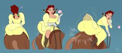  1girls 2018 ass ass_in_dress big_ass big_breasts blue_eyes bootijuse breasts brown_hair cleavage disney dress heart horse huge_ass makeup_brush melody_time pigtails red_hair saddle slue-foot_sue solo surprised 